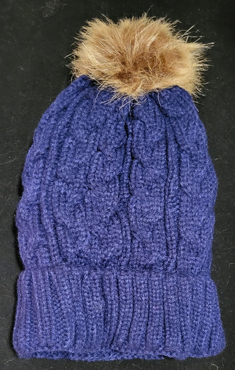 Knit Winter Beanie w/Faux Fur Pom-pom Acrylic Soft Lining  display picture 1