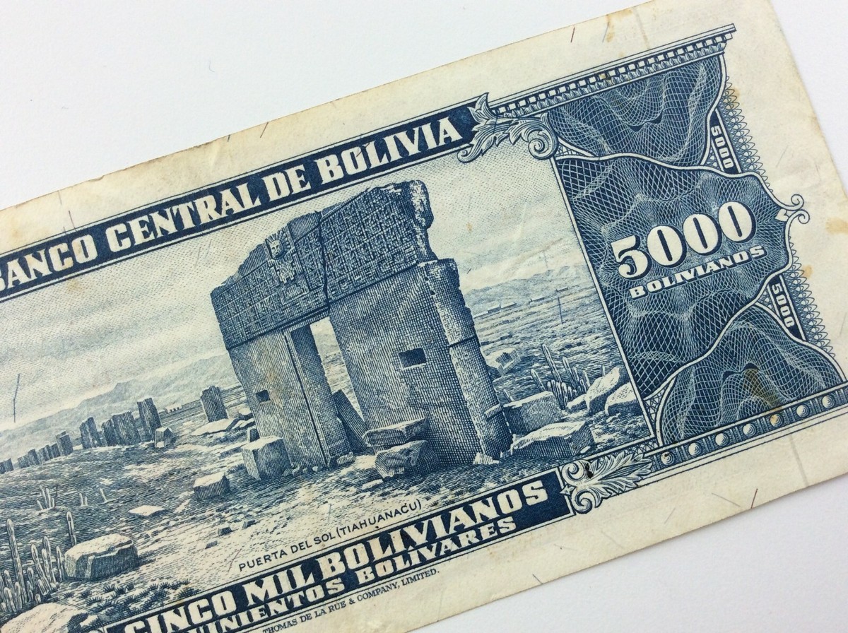 1945 Banco Central Bolivia Cinco Mil 5000 Bolivianos Circulated 