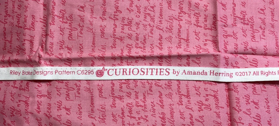 Riley Blake Curiosities Amanda Herring Cotton Quilt Fabric Pink Words 1.25 yards - Image 2 of 3
