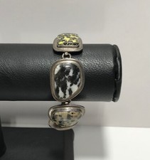 Vintage Mexico 925 Sterling Silver Multi Agate Link Chunky Bracelet 6.75"
