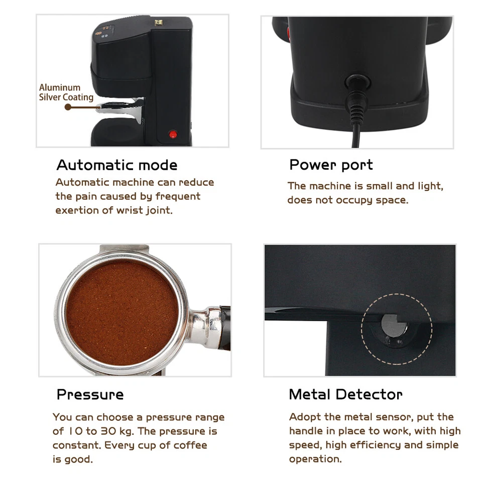 Black 58MM Electric Automatic Coffee Tamper AU Plug Plastic+Stainless Steel 240V - image 3 of 4