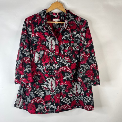 Crofts & Barrow Womens Tunic Top Size 1X Red Floral Button Up Chest Pocket - Picture 12 of 21