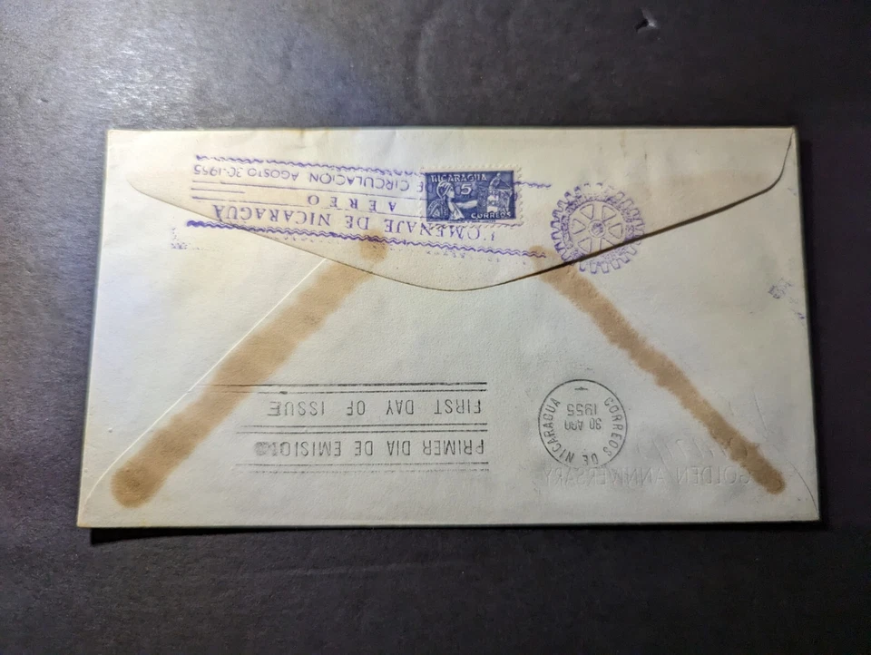 1955 Nicaragua First Day Cover FDC to Denver CO USA Rotary International 50 Year - Изображение 2 из 2