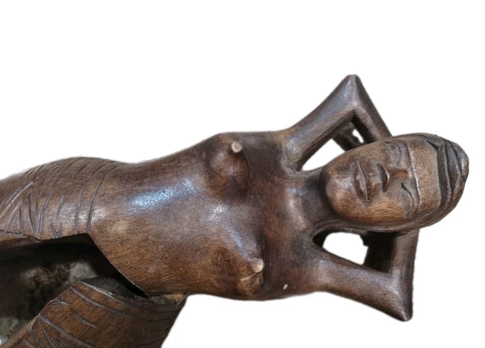 Vintage Nutcracker Hand Carved Wooden Woman Folk Art 13" Philippines Nude - Image 3 of 4