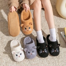 Cute Cartoon Cat Slippers Warm Plush Slides Indoor Non-Slip Floor Slipper UK