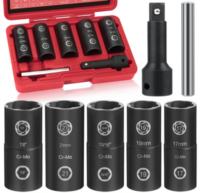 Juego 2 en 1 extractor de tuercas y dados impacto 1/2'' 7 piezas rojo, Nuevo
