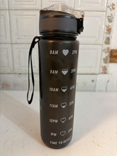 Black 1L Plastic Time Marker Bottle, Flip Lock Lid & Wrist Strap Time to Refill