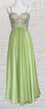 COLORS Lime Green Rhinestone Bodice Spaghetti Strap Chiffon Prom Dress Gown Sz 4