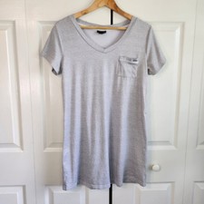 Tahari Womens Grey White Striped V-Neck Short Sleeve Pocket T-Shirt Dress Small