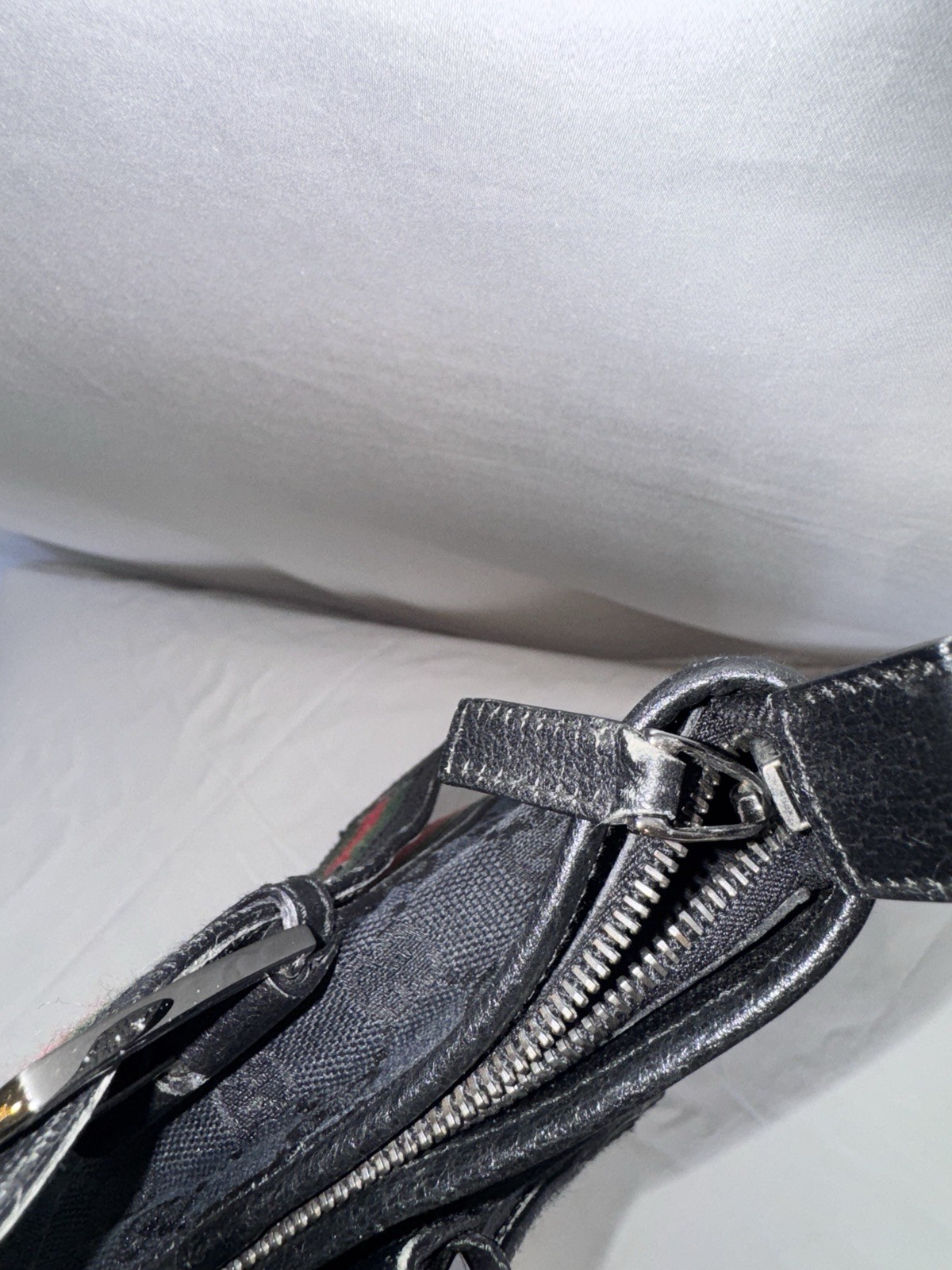 Gucci Black Monogram Tote with Red and Green Acce… - image 7