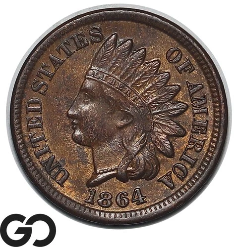 1864 Indian Head Cent Penny, Bronze Variety, Choice BU++