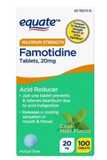 Equate Famotidine Tablets 20mg Cool Mint for Heartburn, 100 Count