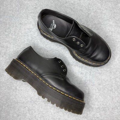 Dr Doc Martens 1461 Quad Smooth Leather Black Platform Shoes
