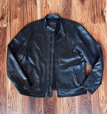 Lucky Brand Bonneville Leather Cafe Racer Moto Jacket   Black Lambskin   Men s L