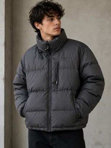 Free Country Men’s Black Puffer Jacket, Band Collar, Zip, Down Insulated, L - Picture 1 of 10