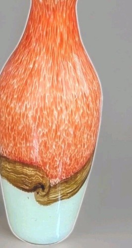 Murano Vase Hand Blown Cased Art Glass Orange Cream Mocha Swirl Large 17" - Picture 3 of 11