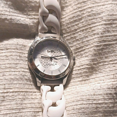 Coach Women's Quartz Analog Wristwatch Silver Dial 34mm White Resin Strap