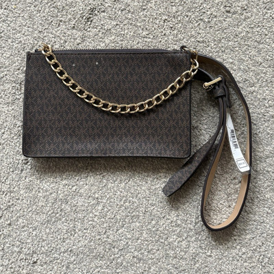 Brown Michael Kors Zip Belt Bag Clutch, Gold-Tone Chain