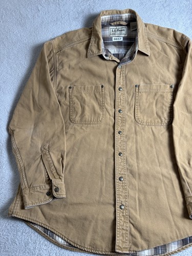 LL Bean Shirt Mens Size Large Regular Brown Long Sleeve Snap Distressed Flannel - Picture 3 of 11