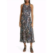 Ulla Johnson Mariam Midi Dress Floral Batik Jet Navy Blue Halter Size 4 Flowy