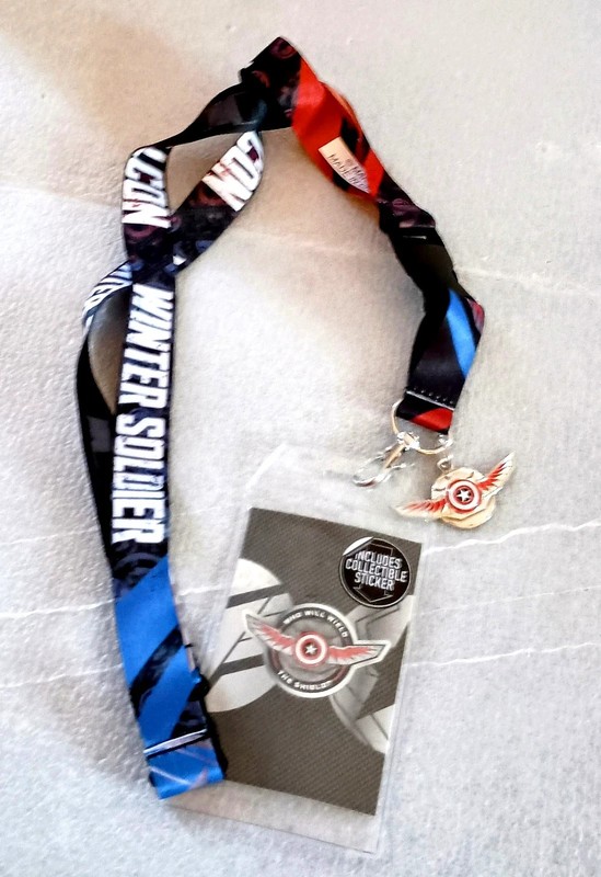 Marvel Falcon Winter Soldier Metal Pendant & ID + Sticker Lanyard New NOS 2018