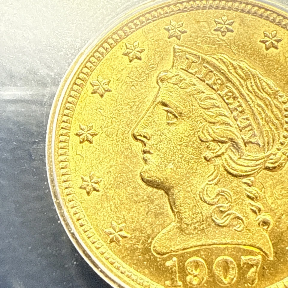 Moneda de 2,5 dólares cabeza libertad oro 1907 P MS63 cuarto de águila ICG MS 63 BU SIN CIRCULAR CON BRILLO Foto 3 de 4