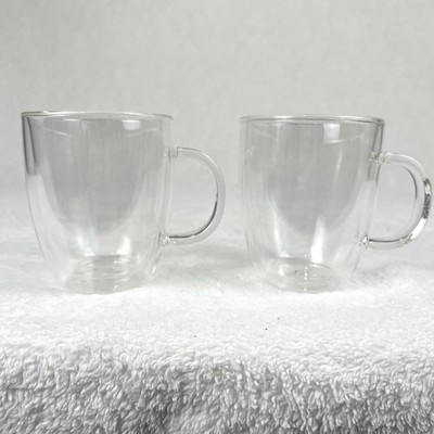 Bodum Double Wall Insulated Glass Mugs Set of 2 ~12 14 oz Heat Resistant Clear