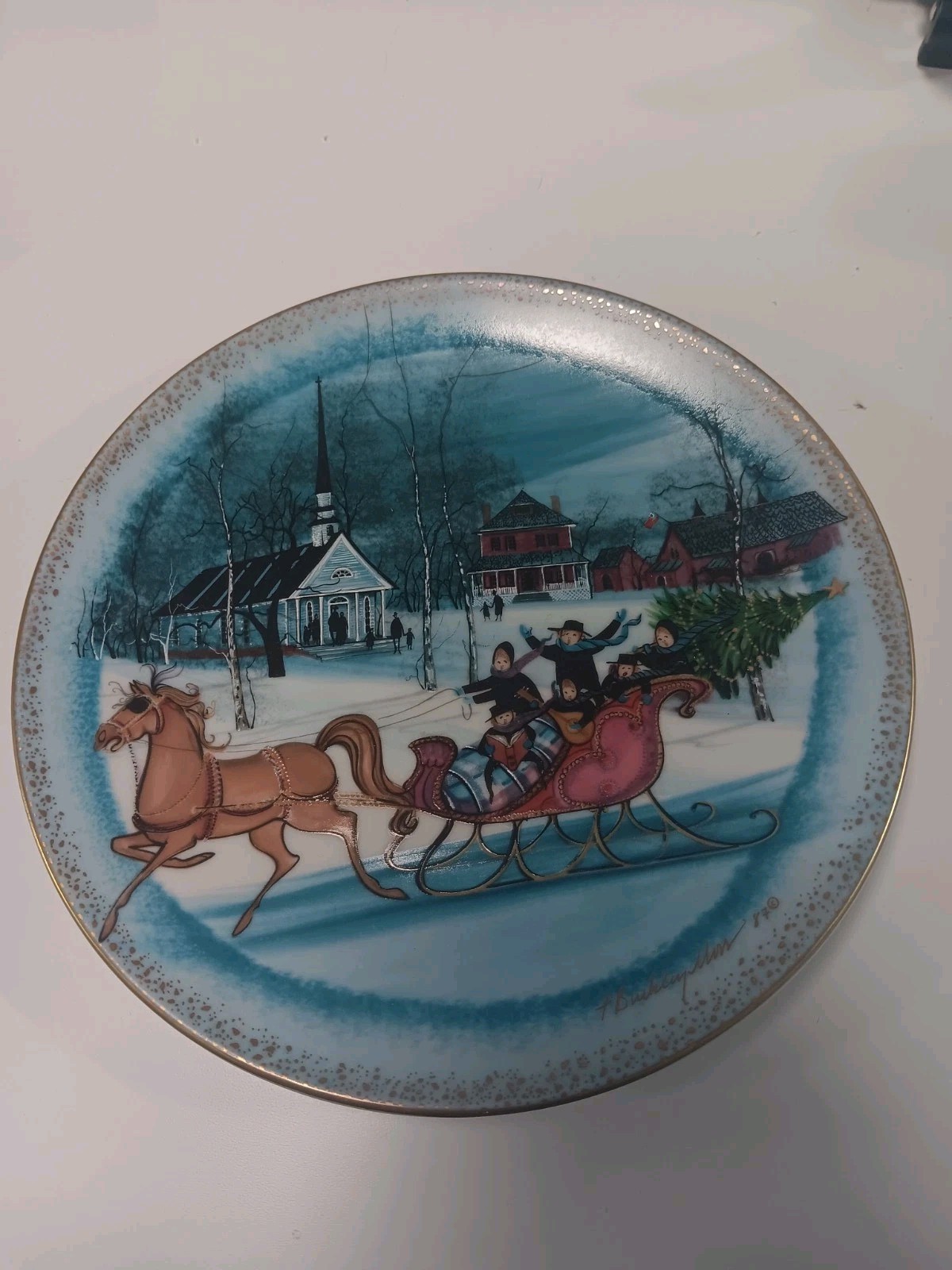 Anna Perenna Collector Plate Christmas Sleigh Artist P Buckley Moss Germany