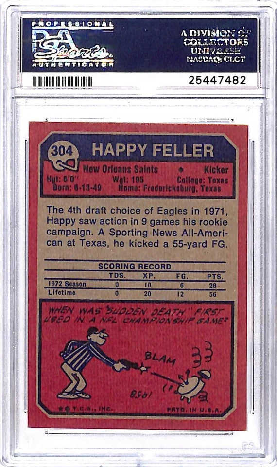 1973 Topps #304 Happy Feller New Orleans Saints Football Card PSA 7 NM ID:46081 - Image 2 of 2