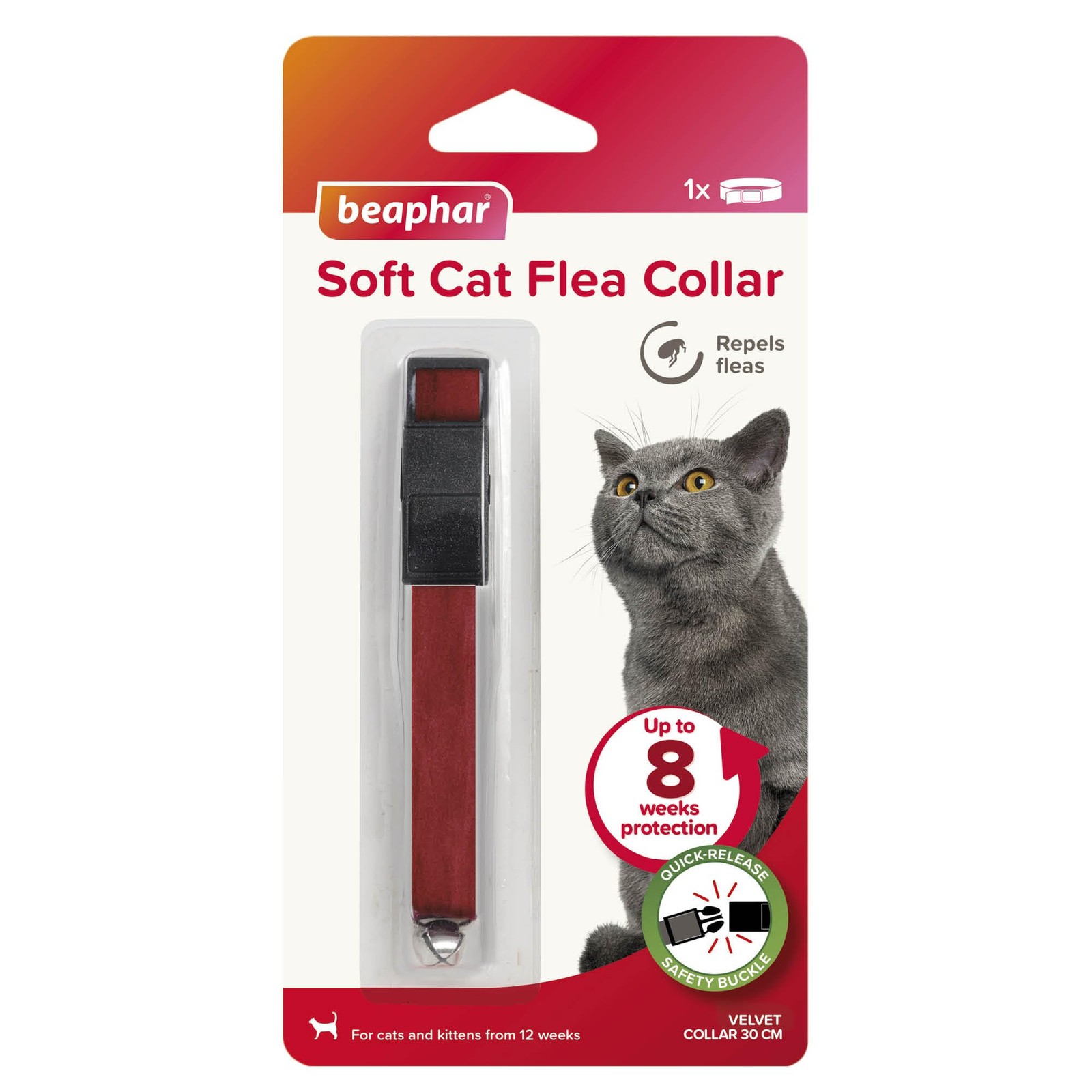 Beaphar Soft Velvet Flea Collar for Cats - Repels Fleas for 8 Weeks - Adjustable - Safety Release - Silver - Image 2