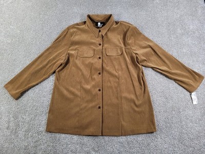 First Option Womens 24 Jacket Beige Polyester Spandex Button Up Collared NWOT
