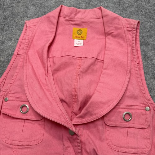 Ruby Rd. Denim Vest Womens Pink 12 Sleeveless Button Up Collar - Picture 3 of 7