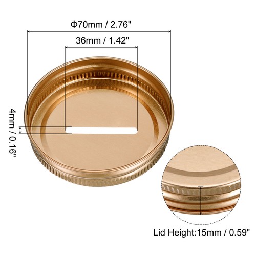6Pcs Coin Slot Bank Lid for Mason Jar, Tin Plate Caps Inserts, 70mm, Rose Gold - Imagen 2 de 5