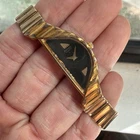 Vintage Seiko Rivoli Half Moon Watch Dainty Women Gold Tone 1F20-5D59 Black Dial