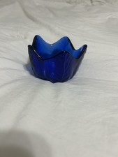 Vintage Cobalt Blue Glass Votive Flower Design