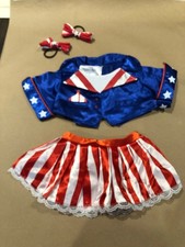 Build A Bear Patriotic Girl Outfit / Jacket - Stripe Skirt - 2 Ear Bows