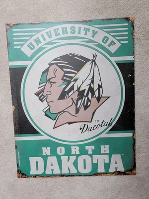 #ad Rare BANNED UND University of North Dakota Fighting Sioux LOGO Metal Sign HOCKEY $83.74