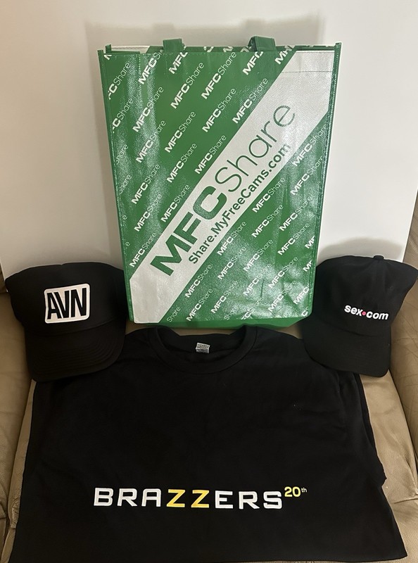 2025 AVN Expo MFC share bag with AVN caps and 1 Brazzers T-shirt