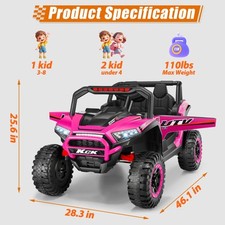 24V Ride on UTV Car 2 Seaters Off-Road Kids Electric Vehicle Bluetooth, 3 Speeds