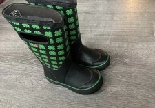 BOGS Unisex Kids Size 10 Boot 4-H Farm Boot Size 3 Black 72763-009 Green Clovers