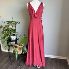 Reformation Pink Ruffle Wrap Maxi Dress M Romantic Feminine Deep V Back Fully Li