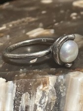 Pearl  Sterling Silver Wrapped Band Ring Size 6