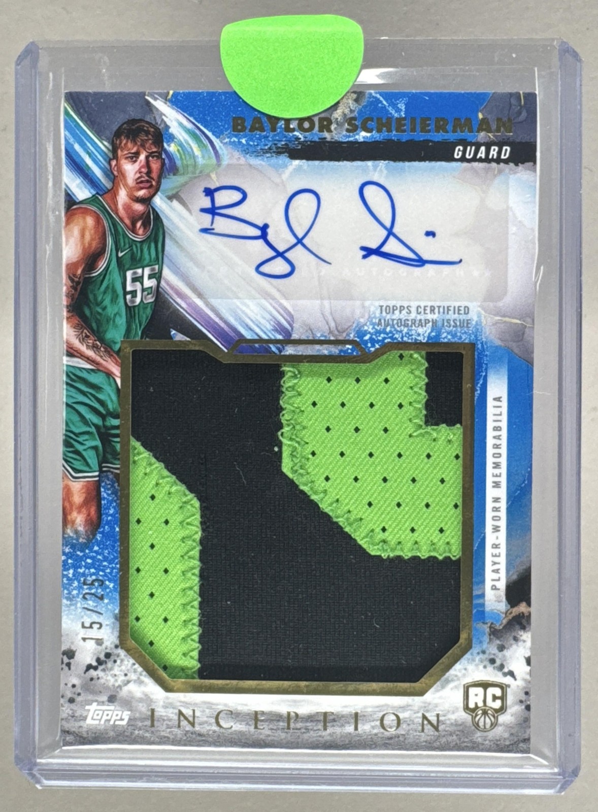 Baylor Scheierman 2024 Topps Inception Blue RC Rookie Jumbo Patch Auto 15/25