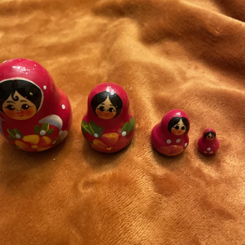 Babushka Stacking Set Nesting Wooden Dolls Flower Russian Matryoshka Traditional - Image 3 of 4