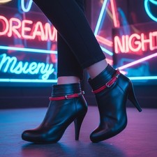 Women Red Strap 2PC Boot Chain Bracelet Shoe Anklet Silver Belt Buckle Charm SET