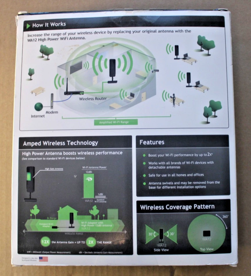 Amped WA12 Black Wireless High Power 12dBi Omni-Directional Wi-Fi Antenna - Image 2 of 4