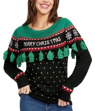  60 NEW TIPSY ELVES Women  s Christmas Tree Tassel Ugly Christmas Sweater Small