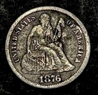 1876 CC Seated Liberty Silver Dime 10c Below The Bow High Grade AU Details