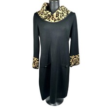 Eliza J Black Dress Medium Animal Print Cowl Neck & Cuffs 3/4 Sleeves EJ0-8128