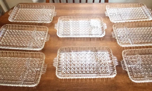 8 Vintage Anchor Hocking Divided Snack Trays with 3 compartments 11 in x 6 in
